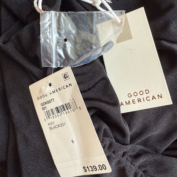 NWT Good American Shimmer Polo Long Sleeve Maxi Dress in Black001 Size 5 - Picture 6 of 8